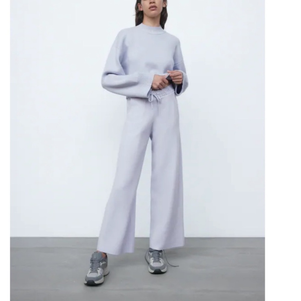 Zara Women's Light Blue Set— Wide-Leg Pants + Sweater